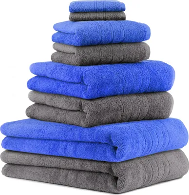 Produktbild von Betz 8-tlg. Handtuch-Set DELUXE  2 Badetücher 2 Duschtücher 2 Handtücher 2 Seiftücher 100% Baumwolle  Farbe: grau und blau