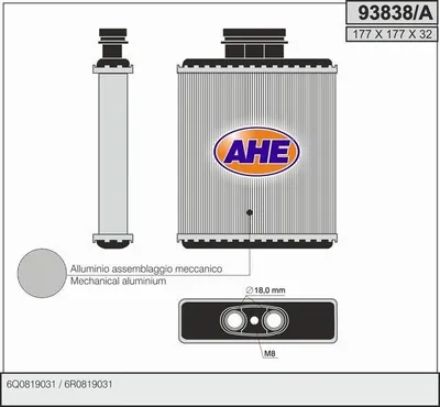 Produktbild von AHE 93838/A Wärmetauscher Innenraumheizung Kühler für VW POLO (9N) Polo Schrägheck (6R1, 6C1) für SKODA Fabia II Schrägheck (542) für SEAT