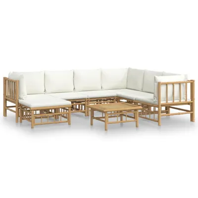 Produktbild von vidaXL 8-tlg. Garten-Lounge-Set mit Cremeweißen Kissen Bambus
