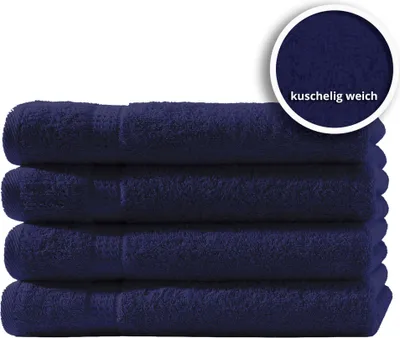 Produktbild von 4er Set Gästetücher Handtücher Duschtücher Badetücher Frottee 100% Baumwolle, Farbe:Navy / Marine Blau, Größe:Handtücher 50x100 cm