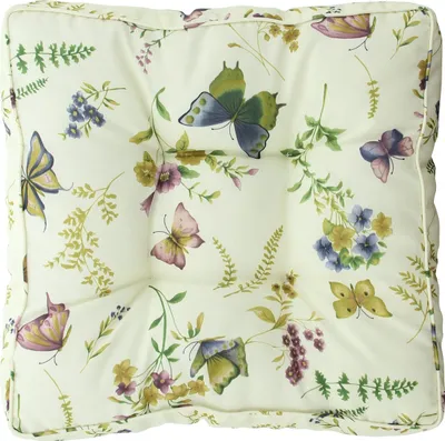 Produktbild von Sitzkissen "Sommerwiese", Romantisches Blumendesign, Elfenbein, Wasser- und Schmutzabweisend, 100% Polyester, 40 x 40 x 8 cm