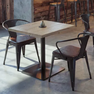 Image de Table de bistrot HWC-H10, table de bar, industrielle Gastro métal orme massif MVG 70x70cm ~ brun clair