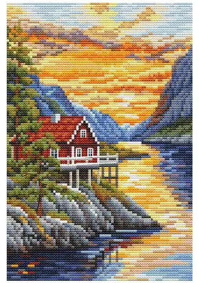 Zdjęcie produktu dla Zestaw do haftu krzyżykowego "Domek nad jeziorem", 14,5x22 cm