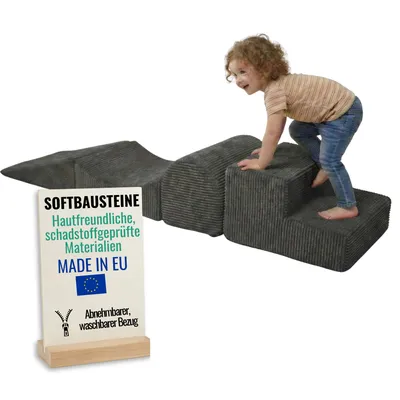 Produktbild von Pillows24 – Schaumstoff Bausteine Kinder aus Cord | 4-teiliges Softbausteine Set zum Spielen & Klettern Baby | für Motorik & Bewegung