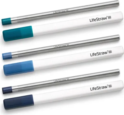 Image de LifeStraw Sip pack de 3, pailles réutilisables en acier inoxydable avec 3 étuis, élimine les microplastiques, les bactéries et les parasites pour les voyages et l'utilisation quotidienne