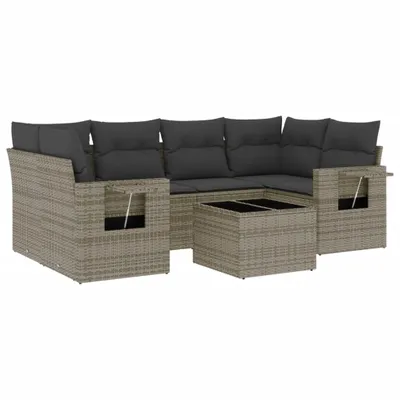 Produktbild von 7-tlg. Garten-Sofagarnitur mit Kissen Grau Poly Rattan