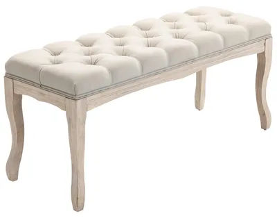 Produktbild von Vintage-Nachttischbank mit gepolstertem Sitz und Holzbeinen, 110 x 40 x 48 cm, Beige