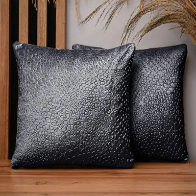 Produktbild von MG Design 2er Set Kissenbezüge 35 x 35 cm in Dunkelgrau- mit Reißverschluss, Samt mit Tropfenprägung, sanfter Griff & pflegeleicht