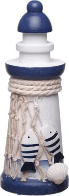 Produktbild von Kleiner Leuchtturm 15 cm mit Fischen und Muschelschalen - Small Lighthouse