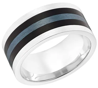 Produktbild von s.Oliver Herrenring aus Edelstahl, schwarz und blau-grau