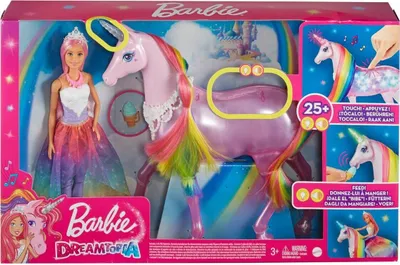 Image de Barbie Dreamtopia GWM78 - Lumières magiques avec crinière arc-en-ciel, princesse + licorne rose, effets de lumière