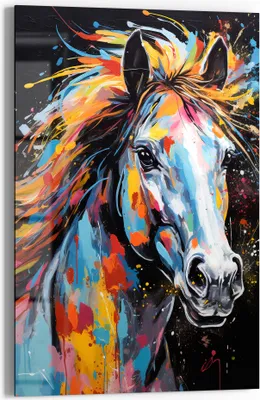 Produktbild von DEQOART Glasbild Echtglas 60x90 cm 'Mähnenregenbogen' Wandbild Bild modern Deko