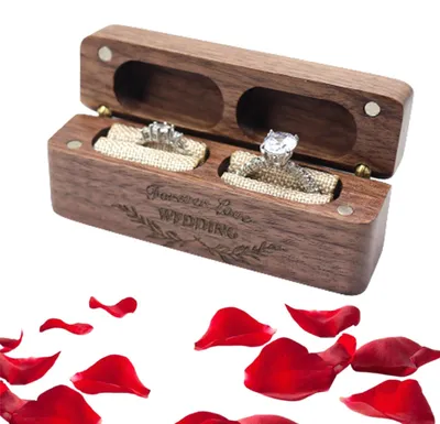 Image de Omgoods - Boîte à bijoux en bois personnalisée - Coffret pour alliances pour mariages