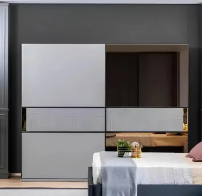 Produktbild von Kleiderschrank Schrank Schlafzimmer Grau Holz Modern Design Garderobenschrank