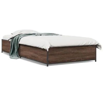 Produktbild von vidaXL Bettgestell Braun Eichen-Optik 75x190 cm Holzwerkstoff Metall
