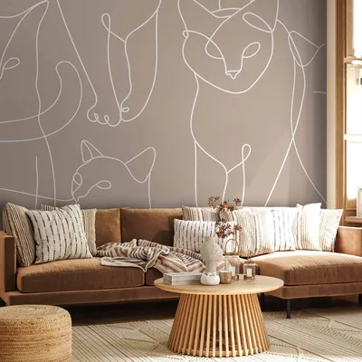 Produktbild von Selbstklebende Folie Fototapete - Cat lineart - minimalist sketches of white cats on beige background 441x315 cm Tiere g-A-10035-a-c