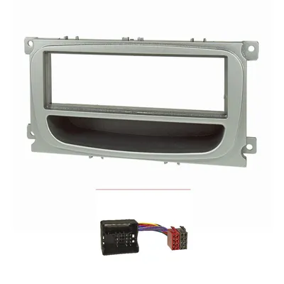 Immagine prodotto di Set di pannelli radio compatibili con Ford Focus 2 Mondeo S-Max C-Max Galaxy Kuga argento con vano portaoggetti Adattatore Quadlock ISO
