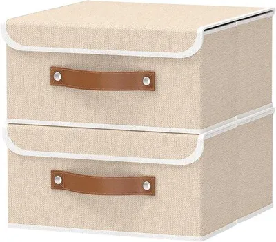 Produktbild von Famanu Aufbewahrungsbox mit Deckel - Stoffaufbewahrungskubus mit Griff - 32 x 32 x 16 cm - beige