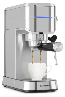 Produktbild von Klarstein Futura Espressomaschine, Siebträgermaschine mit 1450 Watt, 20 bar, Barista-Qualität, Zweifach Ausguss, Fließstopp, Siebträger Kaffeemaschine, Milchaufschäum-Funktion, silber