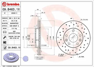 Produktbild von 2x BREMBO Bremsscheibe 09.B463.1X für RENAULT Megane IV Grandtour (K9A/M/N_)