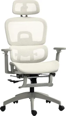 Produktbild von Bürostuhl, Ergonomischer Schreibtischstuhl mit Netzstoffbezug, verstellbar, rollbar, mit Armlehnen, Kopfstütze, Beige