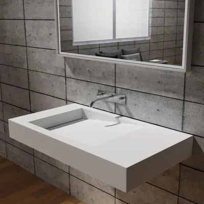 Produktbild von Wandwaschbecken PB2155 aus Mineralguss - 100 x 50 x 12 cm - Weiß matt - mit Ablaufrinne