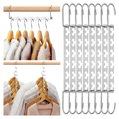 Produktbild von Kleiderbügel platzsparend rutschfest Schrank Organizer 8 Stück aus Metall für schwere Kleidung L26cm