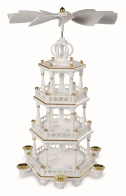 Produktbild von 3-stöckige Pyramide unbestückt, weiß-gold (51cm) von Müller Kleinkunst