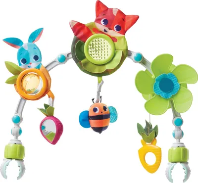 A baby toy arch with various hanging toys.