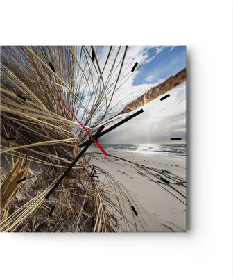 Produktbild von Wanduhr - Quadrat - Glasuhr - Küste Perspektive Gras - 40x40cm - Schleichendes Uhrwerk - Lautlos - zum Aufhängen bereit - Dekoration Modern - Wanddekoration aus Glas - C3AC40x40-4526