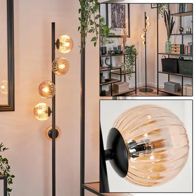 Produktbild von Garaguso Stehlampe aus Metall/Riffelglas in Schwarz/Bernsteinfarben