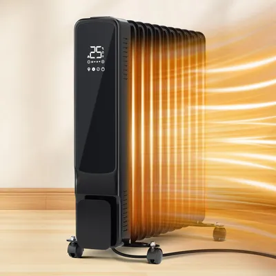 Obrázek produktu pro Bettizia olejový radiátor 2500W 11 žeber s LCD displejem dotykovou obrazovkou WiFi aplikace a dálkové ovládání Mobilní olejový radiátor 24h časovač topný termostat a ochrana proti přehřátí Černá barva