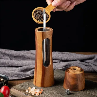 Salz- Und Pfeffermühlen-Set Aus Gummibaumholz – Mit Verstellbarem Keramikmahlwerk, Weihnachtsdesign, 16-17 Cm Hoch