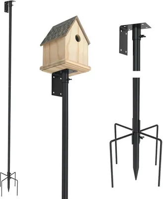 Image de Support réglable noir pour mangeoire à oiseaux, 203 cm, 5 points d'appui, universel