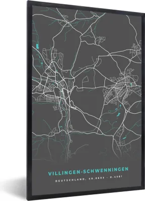 Produktbild von MuchoWow® Gerahmtes Poster Villingen Schwenningen - Stadtplan - Blau - Karte - Deutschland 20x30 cm - Poster mit Schwarzem Bilderrahmen Wandposter Rahmen Foto Bilder - Drucken - Bilder Poster im Rahmen