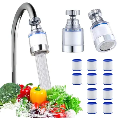 Image de 2 filtres pour robinet d'eau + 10 cartouches de filtre, filtre rotatif à 360 degrés pour robinet
