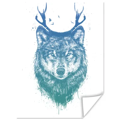 Produktbild von MuchoWow® Poster Wolf - Geweih - Weiß - Tiere 30x40 cm - Wandplakat - Poster Kinderzimmer
