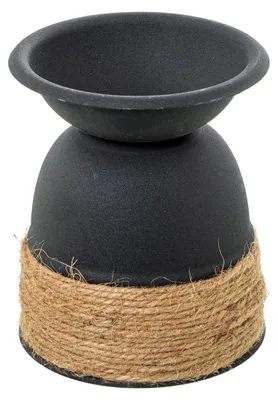 Image de Support-bougie en métal et corde de jute, noir et naturel, 11 x 11 x 13 cm
