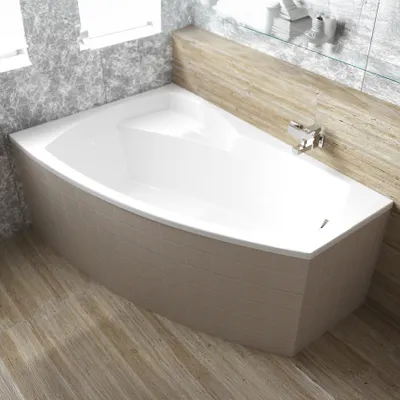 Produktbild von BADLAND Eckbadewanne Badewanne Frida LINKS 140x90 mit Ablaufgarnitur, Füßen und Styroporverkleidung GRATIS