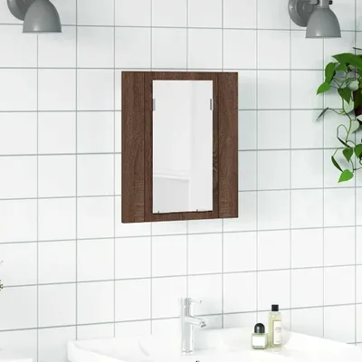 Obrázek produktu pro vidaXL LED zrcadlová skříňka hnědý dubový vzhled 40x12x45 cm odvozený dřevěný výrobek