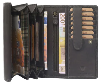 Produktbild von Benthill Damen Geldbörse Echt Leder - XL Portemonnaie mit RFID Schutz - Vintage Portmonee mit viel Platz - Echtleder Damenbörse inkl. Geschenkbox