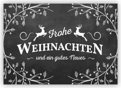 Produktbild von 4x Edle Landhaus Weihnachtskarte mit Hirschen in Schiefer Tafel-Optik: Frohe Weihnachten und ein gutes Neues
