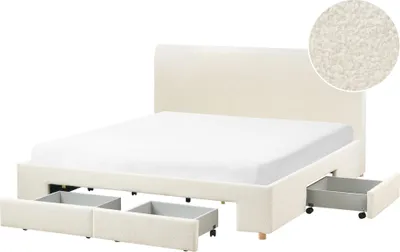 Zdjęcie produktu dla BELIANI Łóżko z szufladami boucle złamana biel tapicerowane 180 x 200 cm wezgłowie nowoczesny skandynawski design