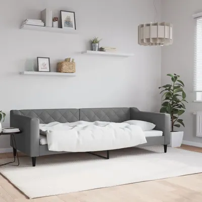 Image de vidaXL Lit de jour gris foncé 90x200 cm Tissu