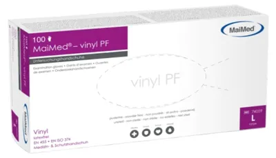 Produktbild von MaiMed vinyl PF Untersuchungshandschuhe unsteril puderfrei 100 Stück L