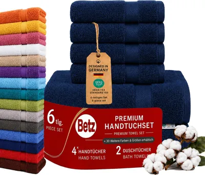 Produktbild von Betz 6er Handtuch Set Premium – 4 Handtücher 50x100 cm – 2 Duschtücher 70x140 cm -100% Baumwolle –Frottee Handtücher für Bad, Gäste,Alltag- dunkelblau