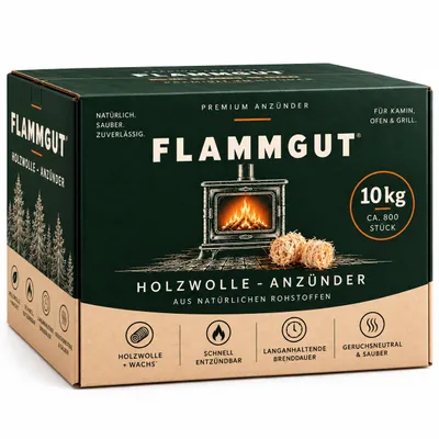 Produktbild von Kaminanzünder aus Holzwolle & Wachs, 10 kg ca. 800 Stück -FLAMMGUT- Grillanzünder, Ofenanzünder und Anzündwolle für Kamin, Grill, Smoker & Feuerschale