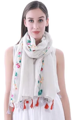 Zdjęcie produktu dla Uniqoos® Damski szal z haftowanymi kwiatami, 90 x 180 cm – miękki, lekki szal, idealny na cały rok, dostępny w różnych kolorach
