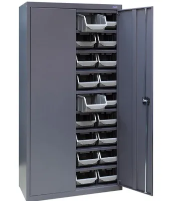 Zdjęcie produktu dla Szafa Narzędziowa Garażowa W180xS92,5xG41cm z kuwetami, Szara Metalowa Warsztatowa Magazynowa Ogrodowa na 36 pojemników, na klucz| UHL-MASH YSM-18/1