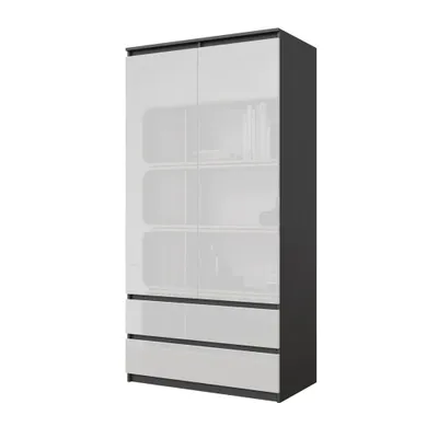Zdjęcie produktu dla Szafa 90 Cm Joelle Antracyt/Biały Połysk 2 Drzwi 2 Szuflady 3 Półki, Sypialnia